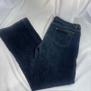 Michael Kors Womens Dark Wash Bootcut Jeans Size 12S Gold Logo Hardware Denim